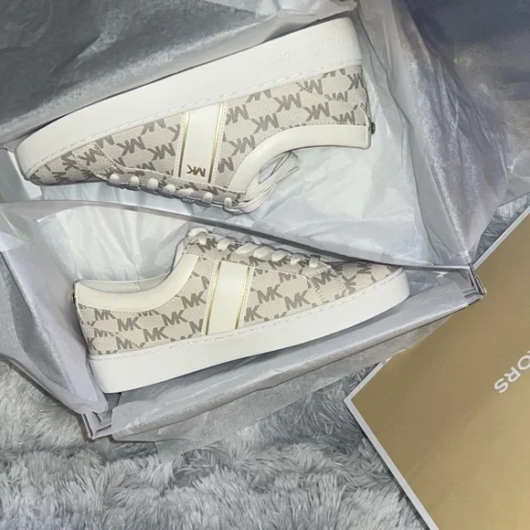 Michael Kors JUNO STRIPE LACE UP MK HERITAGE CANVAS VANILLA - Picture 3 of 8